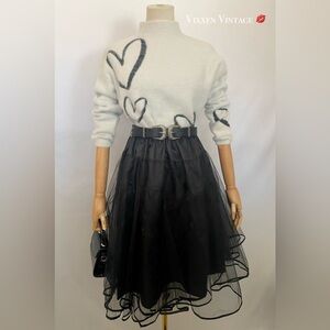 RACHEL ZOE FUZZY BLACK HEART MOCK NECK SWEATER IN WHITE